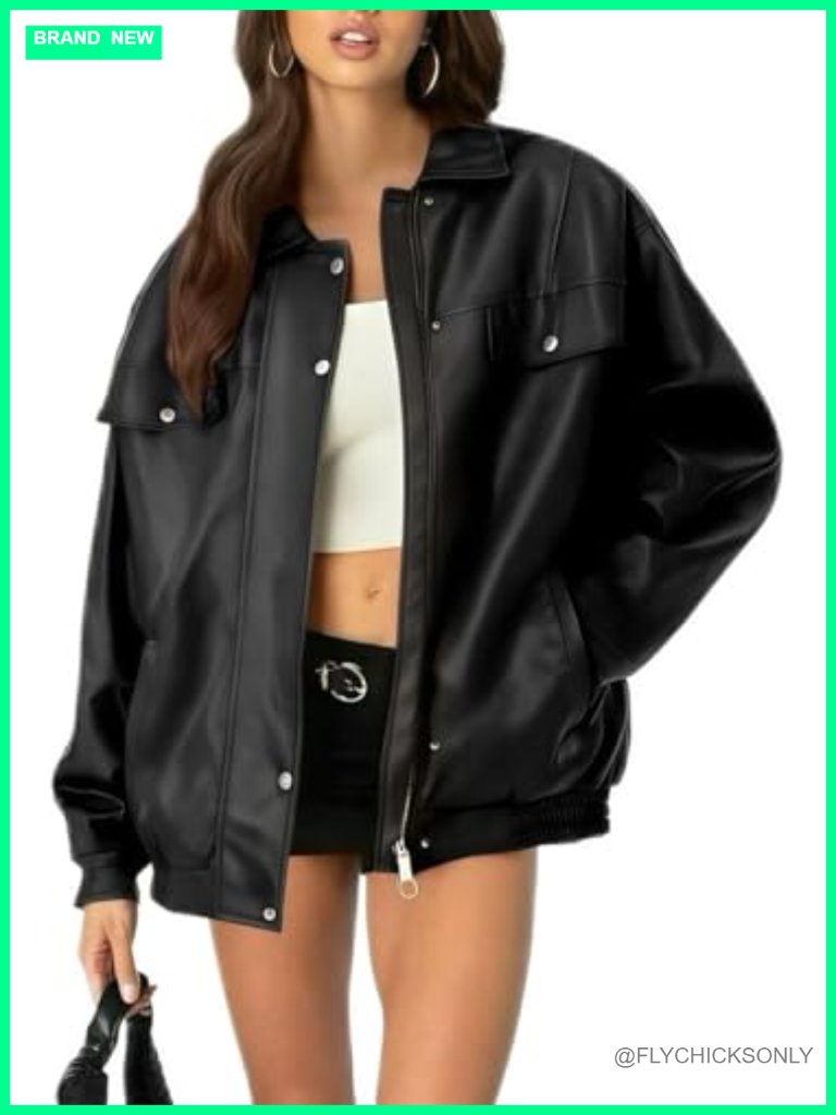 Oversized Vintage Pu Leather Motorcycle Blazer Jacket